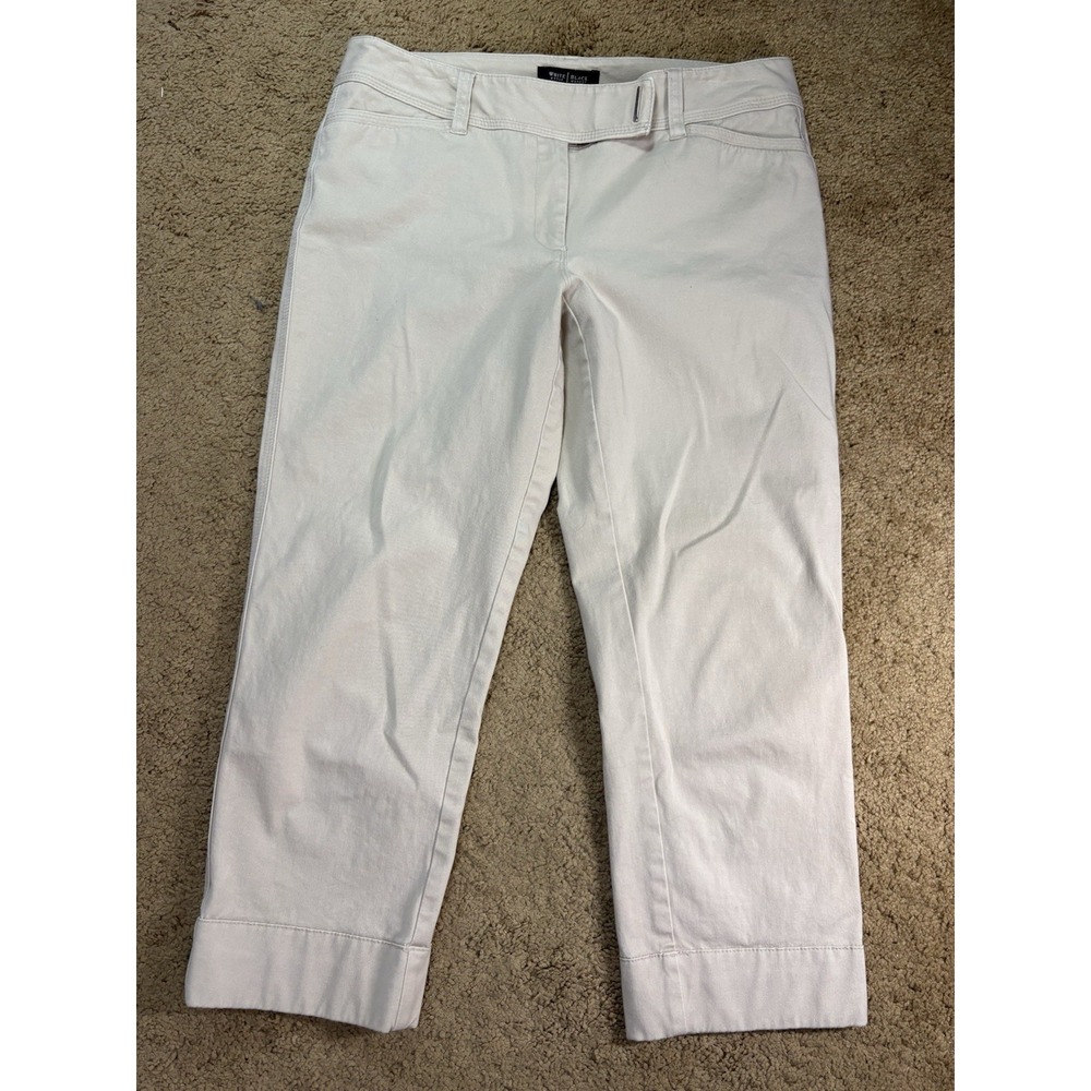 White House Black Market Slim Crop Pants Women 8 Tan Slash Pockets Preppy Office